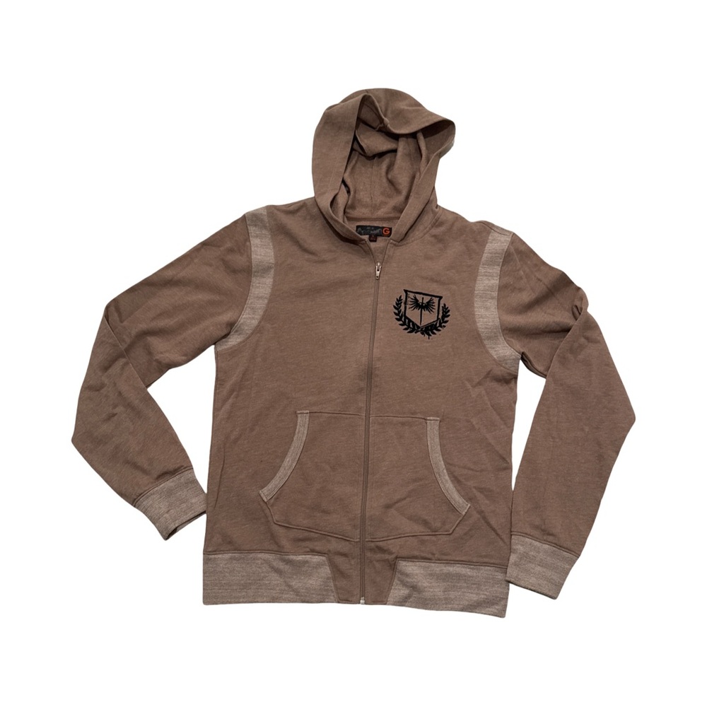 Brown Zip-Up Hoodie with Emblem